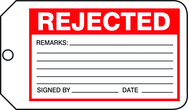 Production Control Tag, Rejected, 25/Pk, Plastic - Exact Tool & Supply