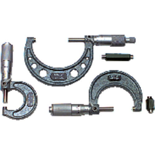 0-3″ Measuring Range-0.001″ Graduation - Ratchet Thimble - Carbide Face - Outside Micrometer Set - Exact Tool & Supply