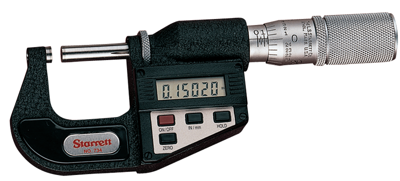 #733XFL-1 -  0 - 1" / 0 - 25mm Measuring Range - .00005/.001mm Resolution - Friction Thimble - Carbide Face - Electronic Outside Micrometer with Letter of Certification - Exact Tool & Supply