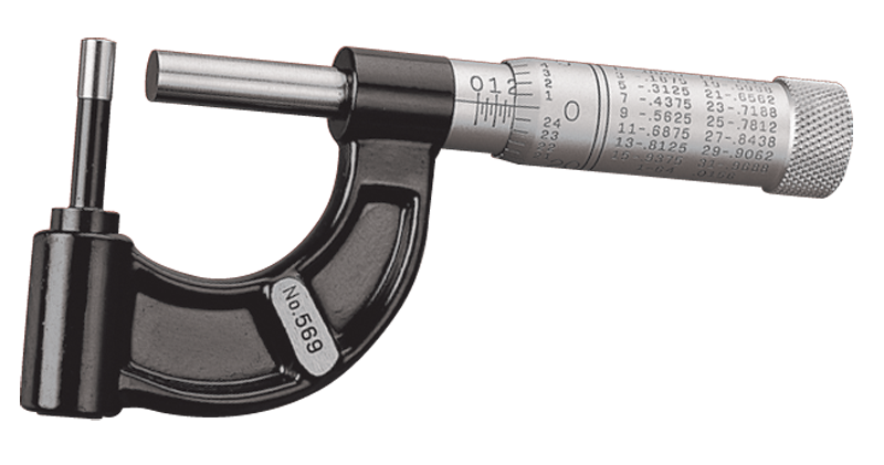 #569AXP - 0 - 1'' Measuring Range - .001" Graduation - Friction Thimble - Carbide Face - Tubing Micrometer - Exact Tool & Supply