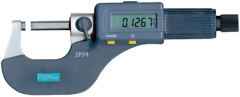 0 - 1"/0 - 25mm Measuring Range - .00005"/.001mm Resolution - Friction Thimble - Carbide Face - Electronic Coolant Proof Outside Micrometer with SPC - Exact Tool & Supply