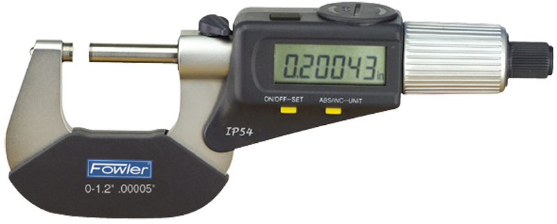 0 - 1"/0 - 25mm Measuring Range - .00005"/.001mm Resolution - Ratchet Thimble - Carbide Face - Electronic 4-Way Reading Outside Micrometer with SPC - Exact Tool & Supply