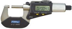 0 - 1"/0 - 25mm Measuring Range - .00005"/.001mm Resolution - Ratchet Thimble - Carbide Face - Electronic 4-Way Reading Outside Micrometer with SPC - Exact Tool & Supply