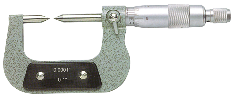 0 - 1'' Measuring Range - .0001 Graduation - Ratchet Thimble - High Speed Steel Face - Point Micrometer - Exact Tool & Supply