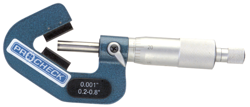 .2 - .8'' Measuring Range - .001 Graduation - Ratchet Thimble - High Speed Steel Face - 3-Flute V-Anvil Micrometer - Exact Tool & Supply