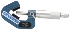 .2 - .8'' Measuring Range - .001 Graduation - Ratchet Thimble - High Speed Steel Face - 3-Flute V-Anvil Micrometer - Exact Tool & Supply