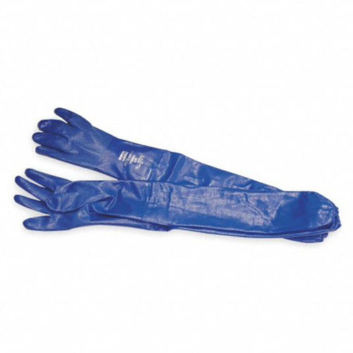 ‎Size 7-Nitri-Knit - dipped nitrile glove - interlock knitted liner - 26″ (65cm) total length - rough grip - elastic sleeve attached - blue. 6 pairs per bag, 12 bags per case. - Exact Tool & Supply