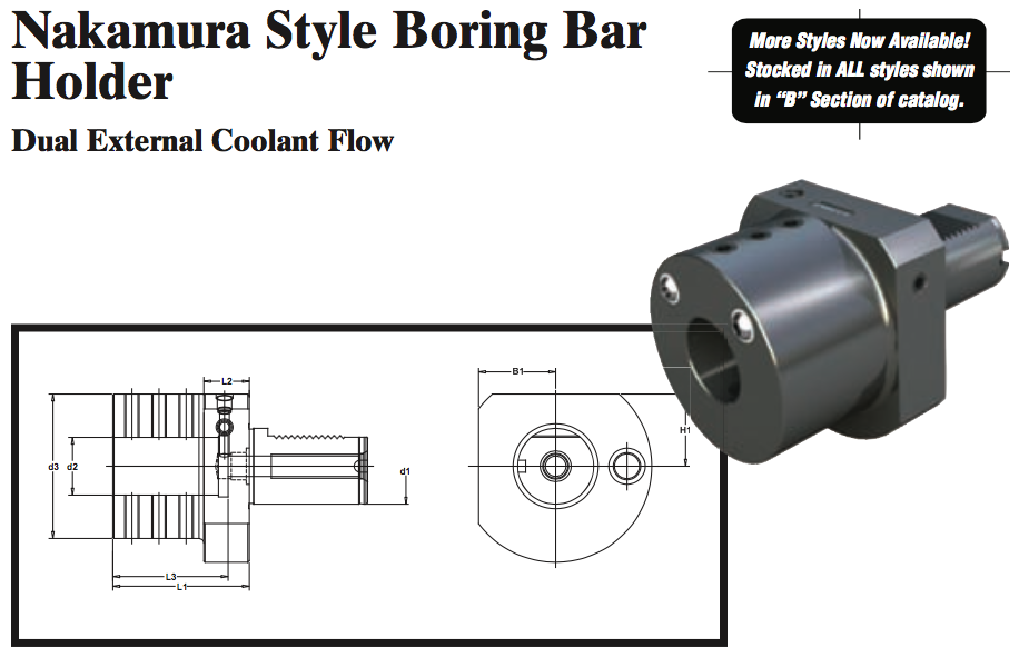 Nakamura Style Boring Bar Holder (Dual External Coolant Flow) - Part #: NK52.5012 - Exact Tool & Supply