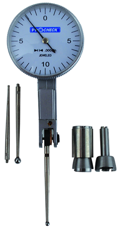 3x1.437"- Long Point - Test Indicator - 0.02/0.0005" White Dial - Exact Tool & Supply