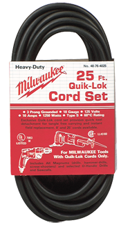 #48-76-4025 - Fits: Most Milwaukee 3-Wire Quik-Lok Cord Sets @ 25' - Replacement Cord - Exact Tool & Supply