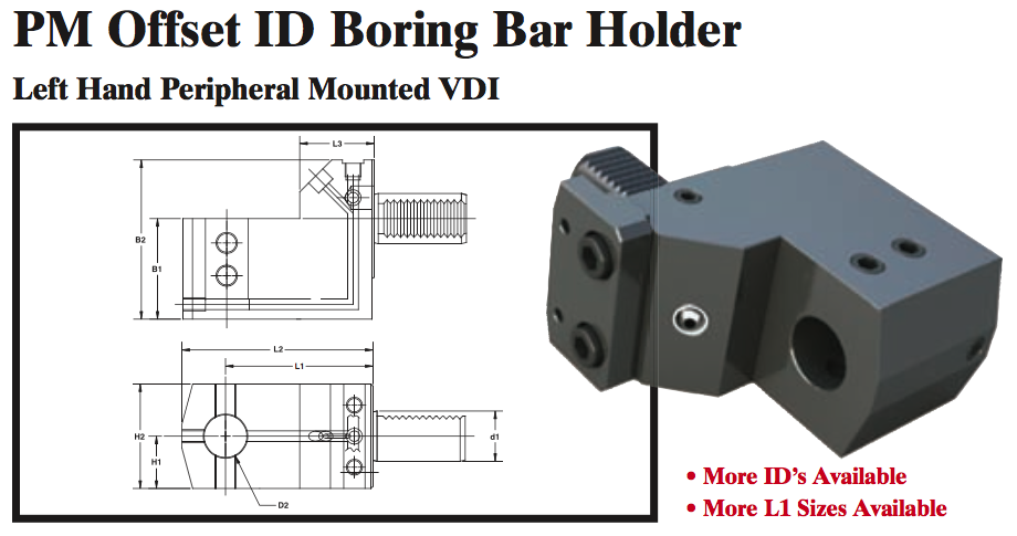 PM Offset ID Boring Bar Holder (Left Hand Peripheral Mounted VDI) - Part #: PM56.3025LS - Exact Tool & Supply