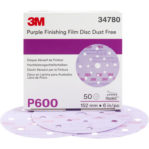 3M Hookit Purple Finishing Film Abrasive Disc 260L 34780 6″ Dust Free P600 - Exact Tool & Supply
