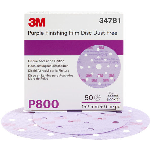 3M Hookit Purple Finishing Film Abrasive Disc 260L 34871 6″ Dust Free P800 - Exact Tool & Supply
