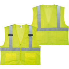 Class 2 Mesh Vest; Contrasting Color Strip, Zipper Closure, Outside Pocket - M - Exact Tool & Supply