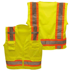 Class 2 Hi-Vis Vest; DOT Strips, Zipper Closure, 6 Pockets - XL - Exact Tool & Supply