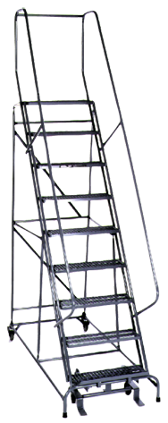 Model 1000; 9 Steps; 32 x 65'' Base Size - Steel Mobile Platform Ladder - Exact Tool & Supply