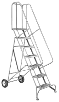 Model 6500; 5 Steps; 30 x 46'' Base Size - Roll-N-Fold Ladder - Exact Tool & Supply
