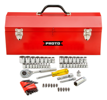 Proto® 1/4" & 3/8" Drive 65 Piece Socket Set with Hex Keys- 6 & 12 Point w/Box J9971R - Exact Tool & Supply