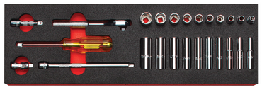 Proto® Foamed 1/4" Drive 25 Piece Combination Socket Set w/ Classic Pear Head Ratchet  - Full Polish - 6 Point - Exact Tool & Supply