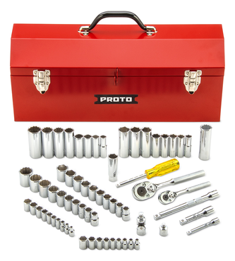 Proto® 1/4" & 3/8" Drive 65 Piece Socket Set- 6 & 12 Point w/Box J9971R - Exact Tool & Supply