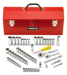 Proto® 1/4" & 3/8" Drive 65 Piece Socket Set- 6 & 12 Point w/Box J9971R - Exact Tool & Supply