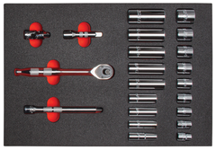 Proto® Foamed  3/8" Drive 22 Piece Socket Set w/ Precision 90 Pear Head Ratchet - Full Polish -6 Point - Exact Tool & Supply