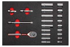 Proto® Foamed  3/8" Drive 22 Piece Socket Set w/ Classic Pear Head Ratchet - Full Polish - 6 Point - Exact Tool & Supply