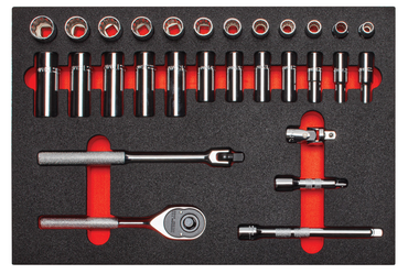 Proto® Foamed 3/8" Drive 29 Piece Combination Socket Set w/ Classic Pear Head Ratchet - Full Polish - 12 Point - Exact Tool & Supply