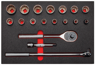 Proto® Foamed 1/2" Drive 18 Piece Socket Set w/ Classic Pear Head Ratchet - Full Polish - 12 Point - Exact Tool & Supply