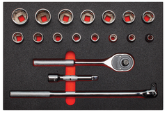 Proto® Foamed 1/2" Drive 18 Piece Socket Sets w/ Classic Pear Head Ratchet - Full Polish - 6 Point - Exact Tool & Supply