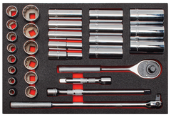 Proto® Foamed 1/2" Drive 30 Piece Socket Set w/ Classic Pear Head Ratchet - Full Polish - 12 Point - Exact Tool & Supply