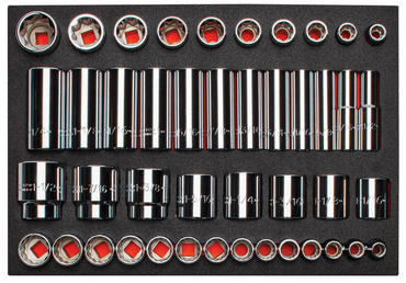 Proto® Foamed 1/2" Drive 65 Piece Combination Socket Set- Full Polish - 8 & 12 Point - Exact Tool & Supply