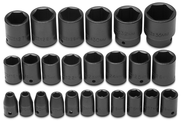 Proto® 1/2" Drive 25 Piece Metric Impact Socket Set - 6 Point - Exact Tool & Supply