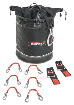 Proto® Tethering D-Ring Lift Bucket (300 lbs Weight Capacity) with D-Ring Wrist Strap System (2) JWS-DR and (6) JLANWR6LB - Exact Tool & Supply