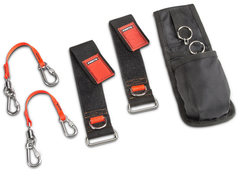 Proto® Tethering D-Ring Pouch Set with Two Pockets, Retractable Lanyard, and D-Ring Wrist Strap System with (2) JWS-DR and (2) JLANWR6LB - Exact Tool & Supply