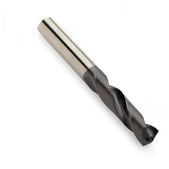 8.6 mm Dia. × 10 mm Shank × 47 mm Flute Length × 89 mm OAL, 140°, TiAlN, Coolant Thru, DIN 6535 HA | DIN 6537 K, Round Solid Carbide Drill - Exact Tool & Supply