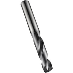33/64″ Dia. × 14 mm Shank × 60 mm Flute Length × 107 mm OAL, 140°, TiAlN, External Coolant, DIN 6535 HA | DIN 6537 K, Round Solid Carbide Drill - Exact Tool & Supply