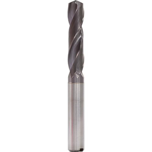 6.2 mm Dia. × 8 mm Shank × 34 mm Flute Length × 79 mm OAL, 3xD, 140°, TiAlN, 2 Flute, Internal, Round Solid Carbide Drill - Exact Tool & Supply
