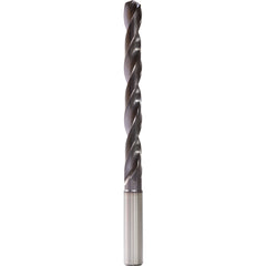 2.9 mm Dia. × 4 mm Shank × 21 mm Flute Length × 57 mm OAL, 5xD, 140°, TiAlN, 2 Flute, Internal, Round Solid Carbide Drill - Exact Tool & Supply