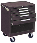 5-Drawer Roller Cabinet w/ball bearing Dwr slides - 35'' x 20'' x 29'' Brown - Exact Tool & Supply