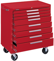 8-Drawer Roller Cabinet w/ball bearing Dwr slides - 40'' x 20'' x 34'' Red - Exact Tool & Supply