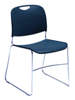 HI-Tech Stack Chair --11 mm Steel Rod Chrome Plated Frame Injection Molded Textured Plastic Non-fading Seat/Back - Navy - Exact Tool & Supply