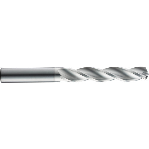 12.5 mm Dia. × 14 mm Shank × 77 mm Flute Length × 124 mm OAL, 5xD, 124°, Uncoated, 3 Flute, External, Round Solid Carbide Drill - Exact Tool & Supply
