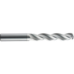 12.5 mm Dia. × 14 mm Shank × 77 mm Flute Length × 124 mm OAL, 5xD, 124°, Uncoated, 3 Flute, External, Round Solid Carbide Drill - Exact Tool & Supply