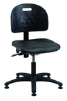 Polyurethane Task Stool - Adj. Contoured Bbackrest, Seat and Back Tilt, Glides Standard, Casters Optional, Pneu Hgt Adj, Contoured Waterfall Seat, Black Plastic ABS Base, Desk Hgt 17"-22.5" - Exact Tool & Supply