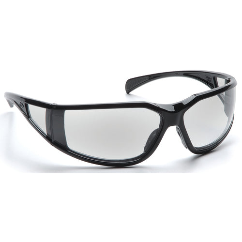 Safety Glasses - Curved Lens, Black Frame, Clear Fog Free - Exact Tool & Supply