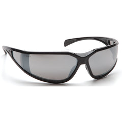 Safety Glasses - Curved Lens, Black Frame, Silver Mirror - Exact Tool & Supply