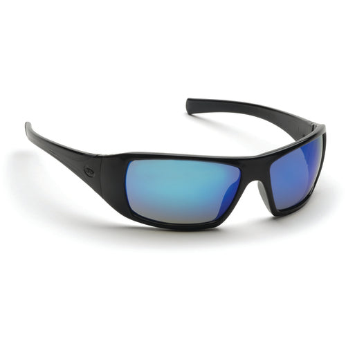 Safety Glasses - Black Frame, Ice Blue Mirror Lens - Exact Tool & Supply