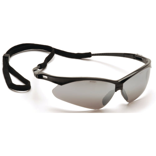 Safety Glasses - Black Frame, Silver Mirror Lens - Exact Tool & Supply