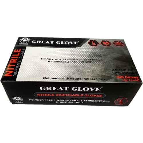 Large 5. mil Nitrile Black Powder Free Glove Box of 100 - Exact Tool & Supply